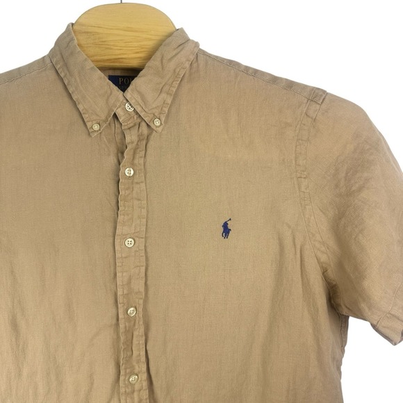Polo Ralph Lauren Classic Fit Linen Camp Shirt Mens XL Tan Safari Short Sleeve - Picture 1 of 6